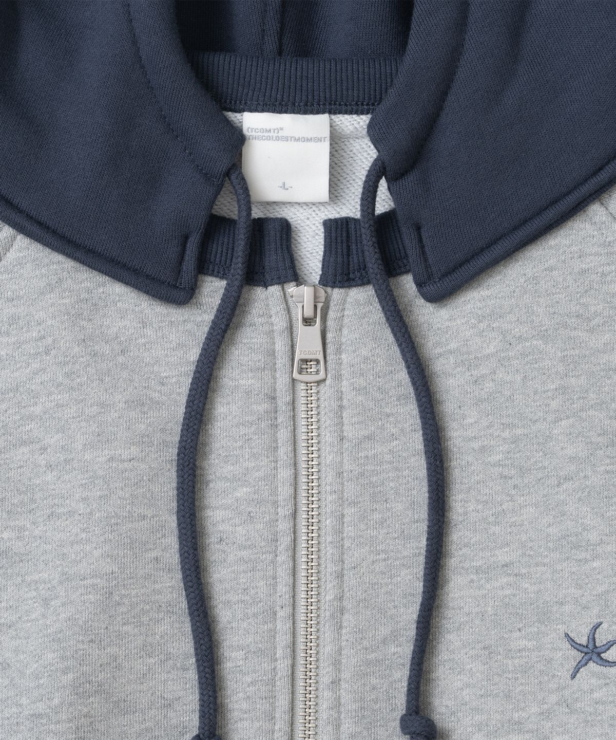 더콜디스트모먼트(THE COLDEST MOMENT) TCM colorblock hooded zip-up (melange grey)