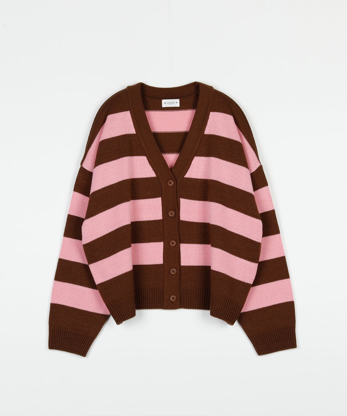 블레티(VLETI) Wool Stripe V-neck Knit Cardigan (Brown)