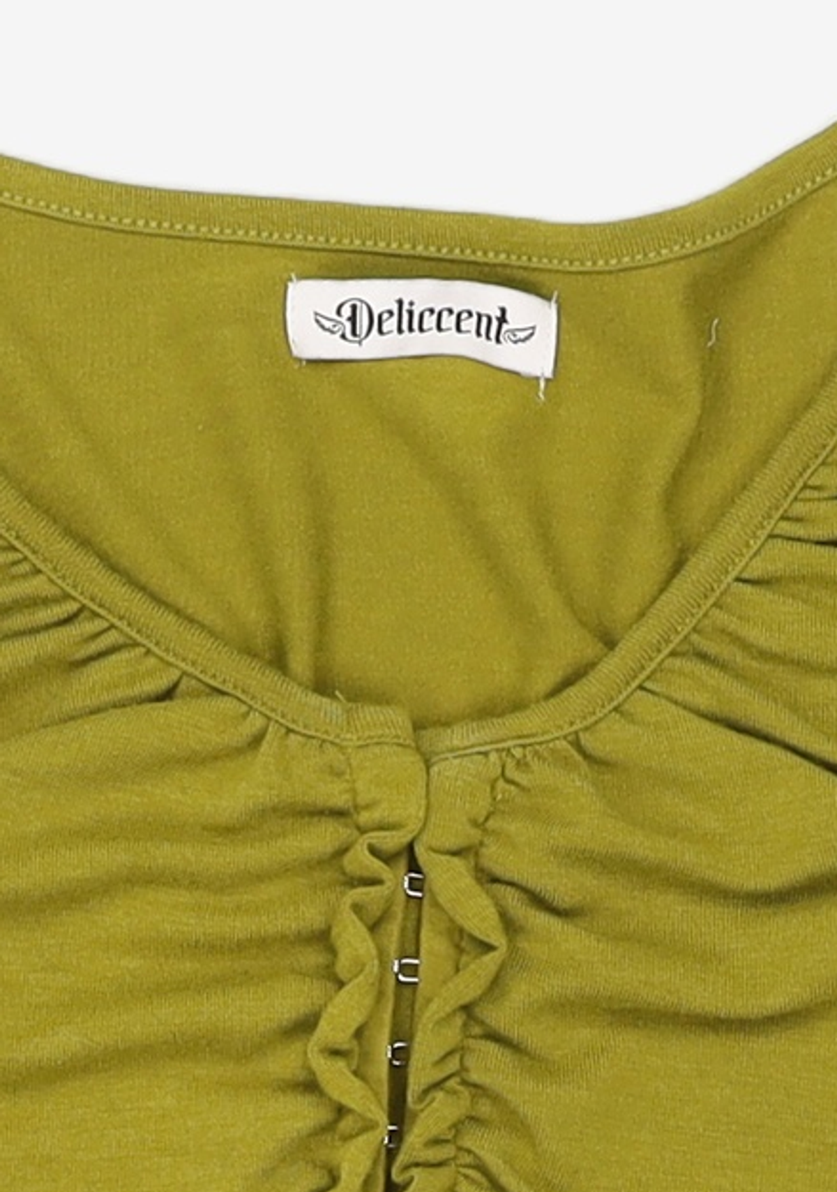 델리센트(DELICCENT) 후크 셔링 티셔츠 [OLIVE GREEN] FREE