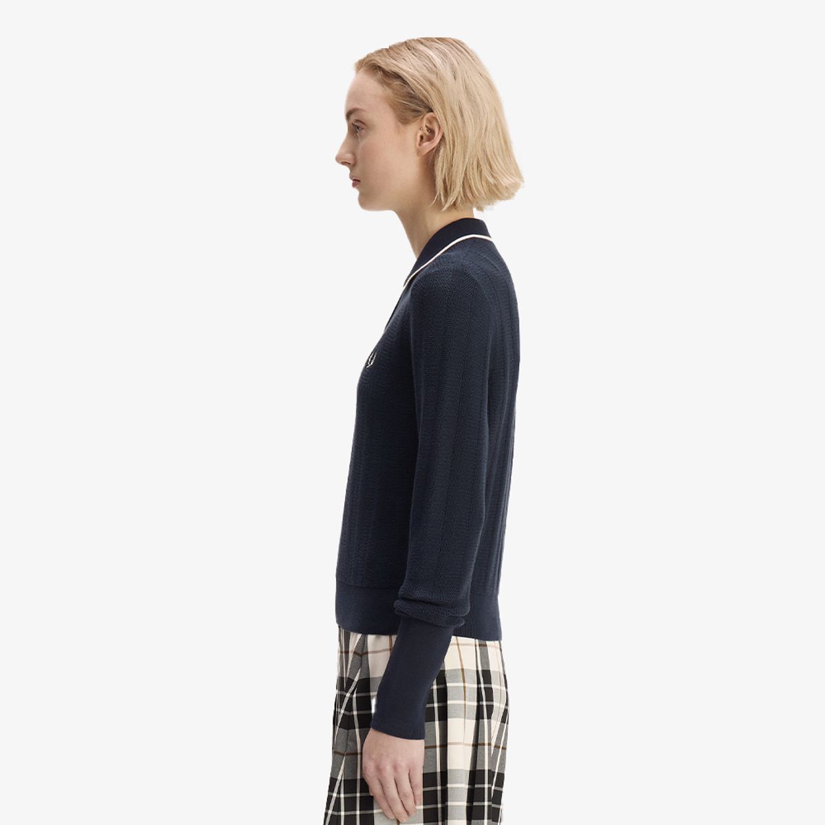 프레드페리(FRED PERRY) [Womens] 텍스쳐드 니트 셔츠 - 네이비/화이트 AFPF2G33126-608