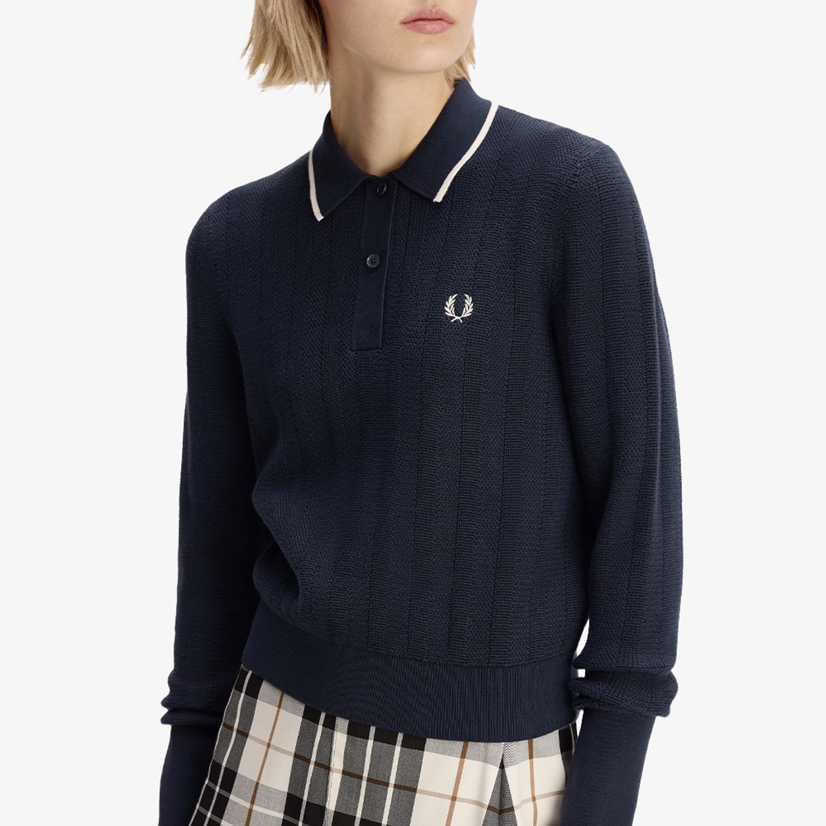 프레드페리(FRED PERRY) [Womens] 텍스쳐드 니트 셔츠 - 네이비/화이트 AFPF2G33126-608