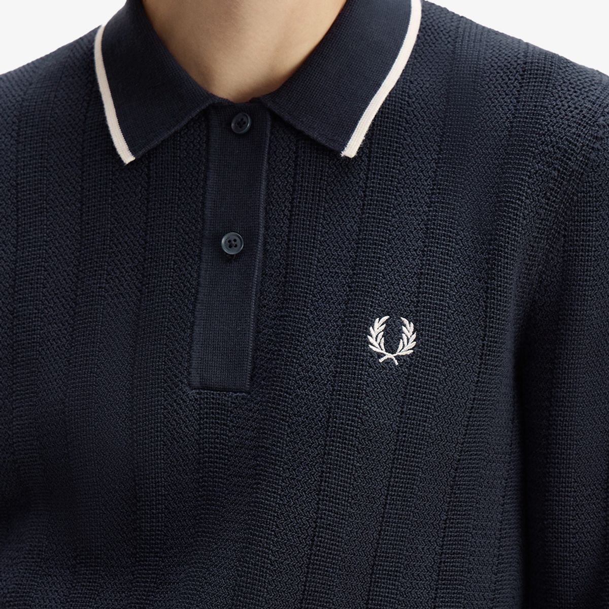 프레드페리(FRED PERRY) [Womens] 텍스쳐드 니트 셔츠 - 네이비/화이트 AFPF2G33126-608