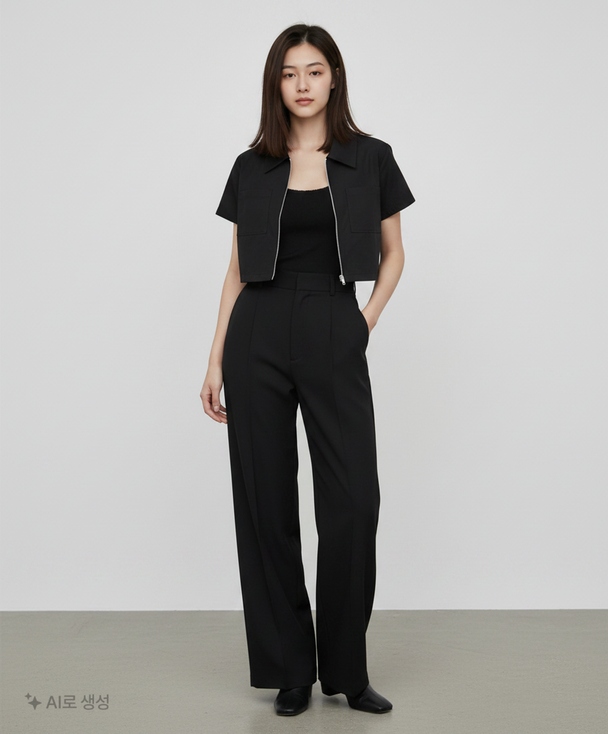 오디너리 홀리데이(ORDINARY HOLIDAY) 카라집업크롭셔츠 COLLAR CROP ZIP-UP SHIRT FREE