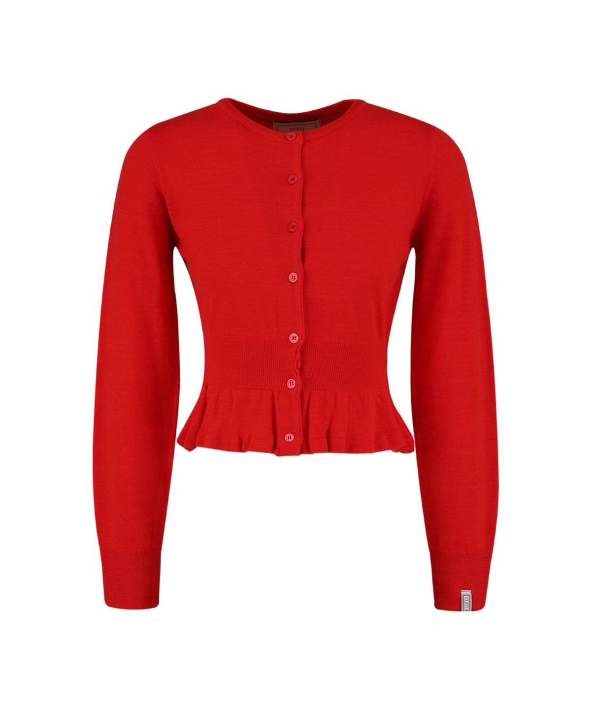 블레티(VLETI) Round Slim frill Knit Cardigan (Red)