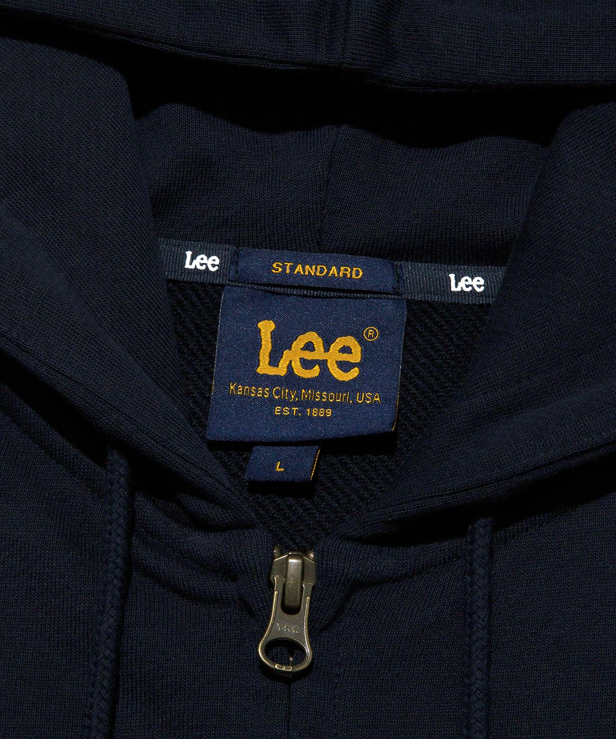 리(LEE) 컬리지 로고 후드 집업 네이비