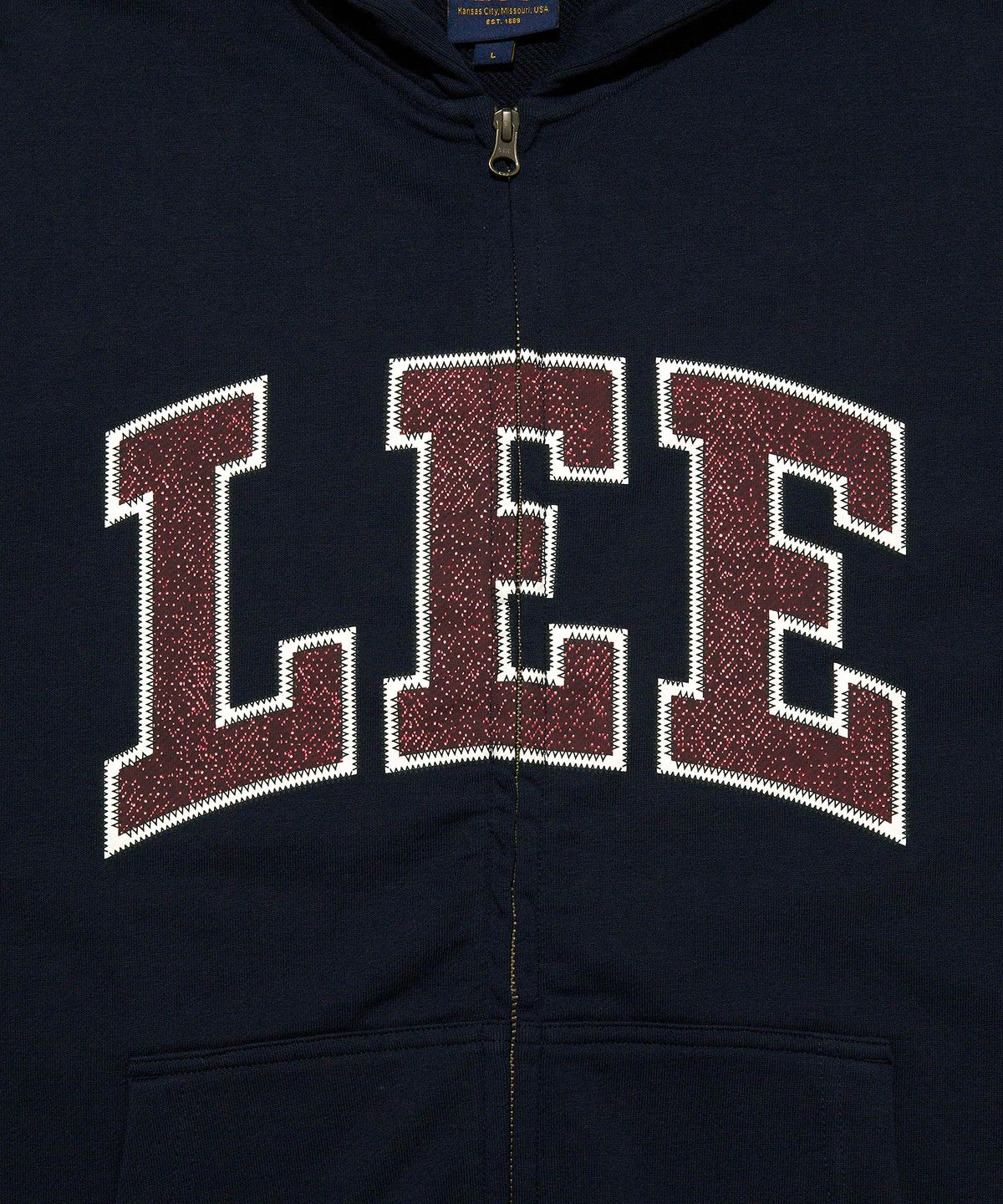 리(LEE) 컬리지 로고 후드 집업 네이비