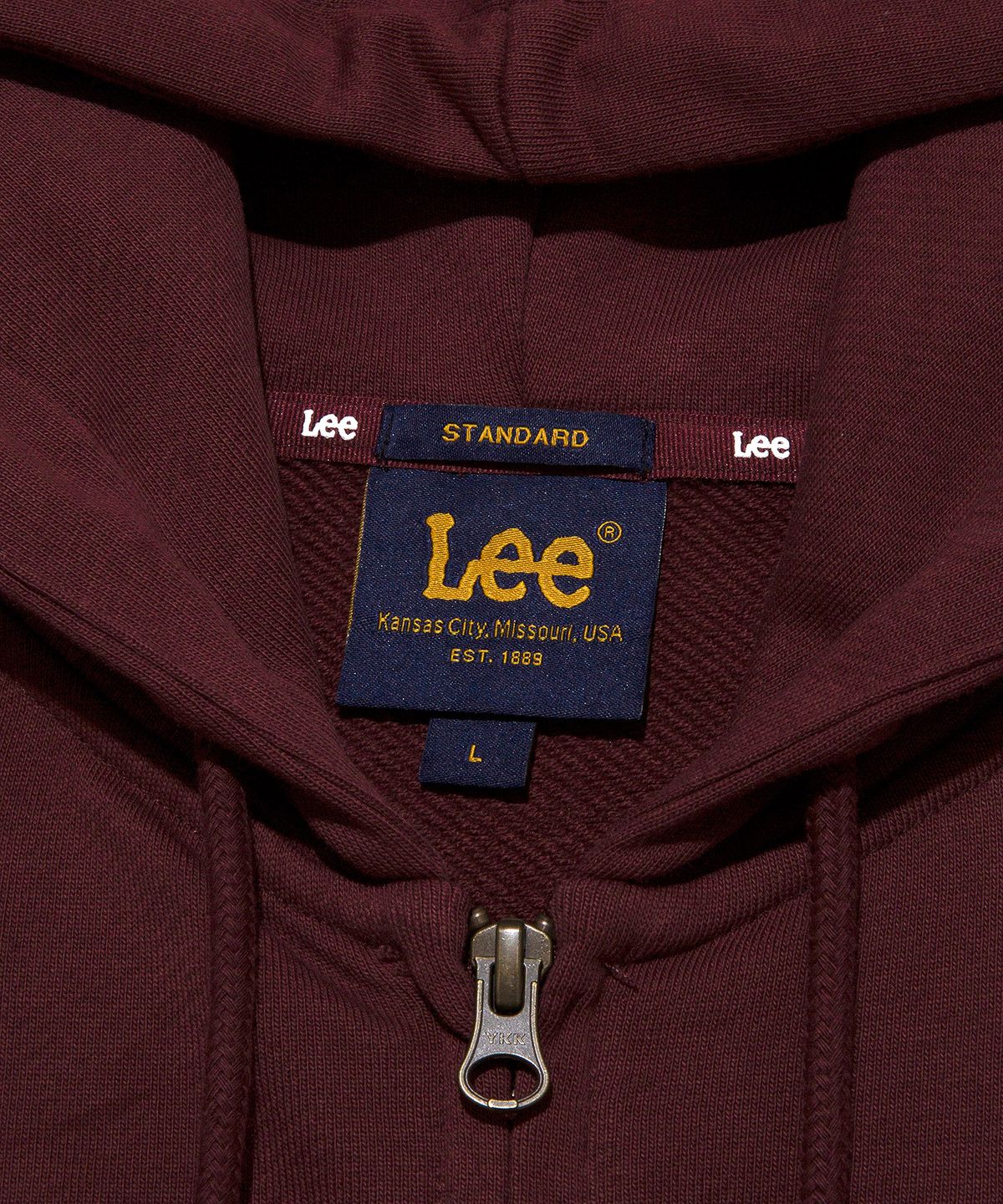 리(LEE) 컬리지 로고 후드 집업 버건디