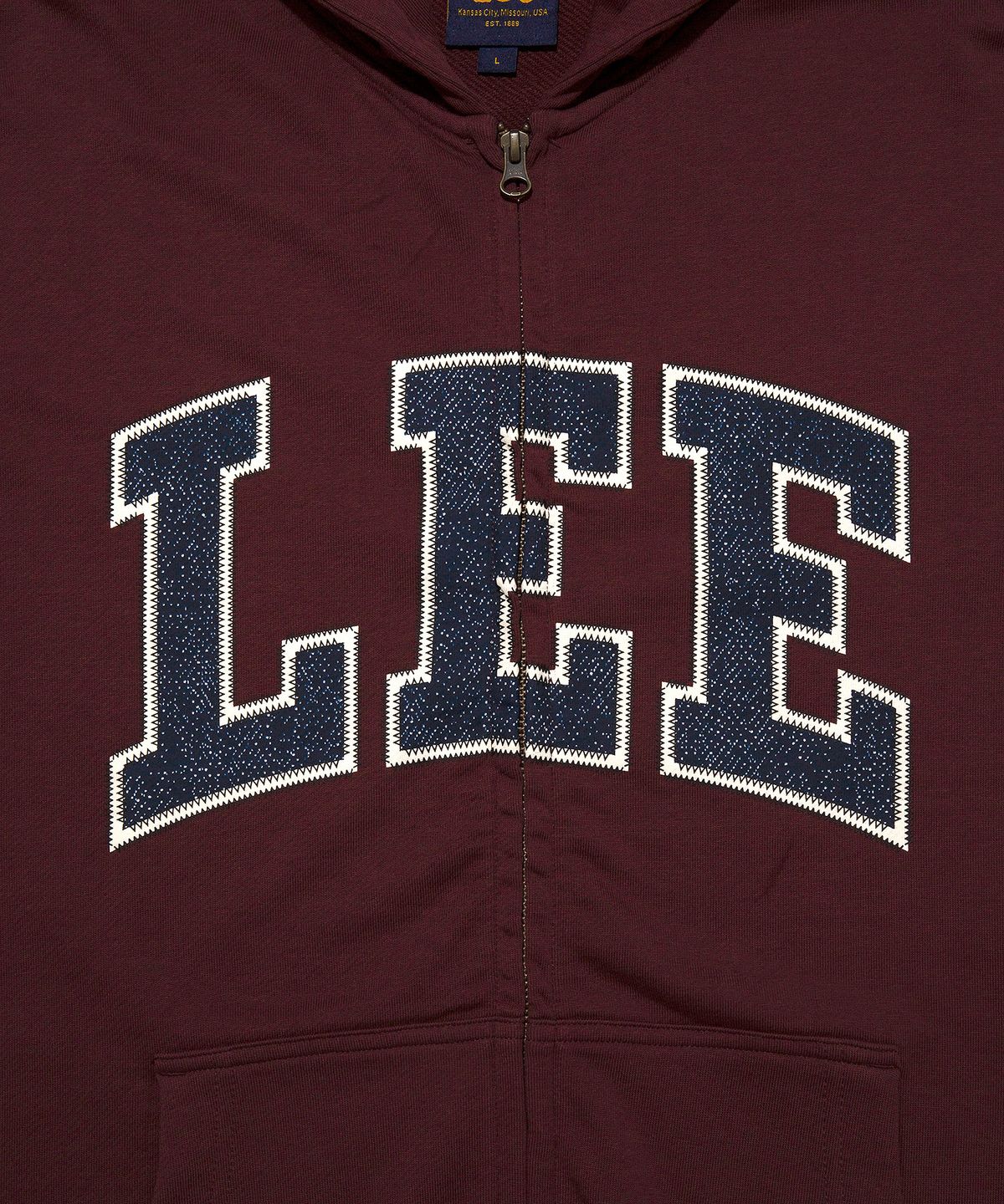 리(LEE) 컬리지 로고 후드 집업 버건디