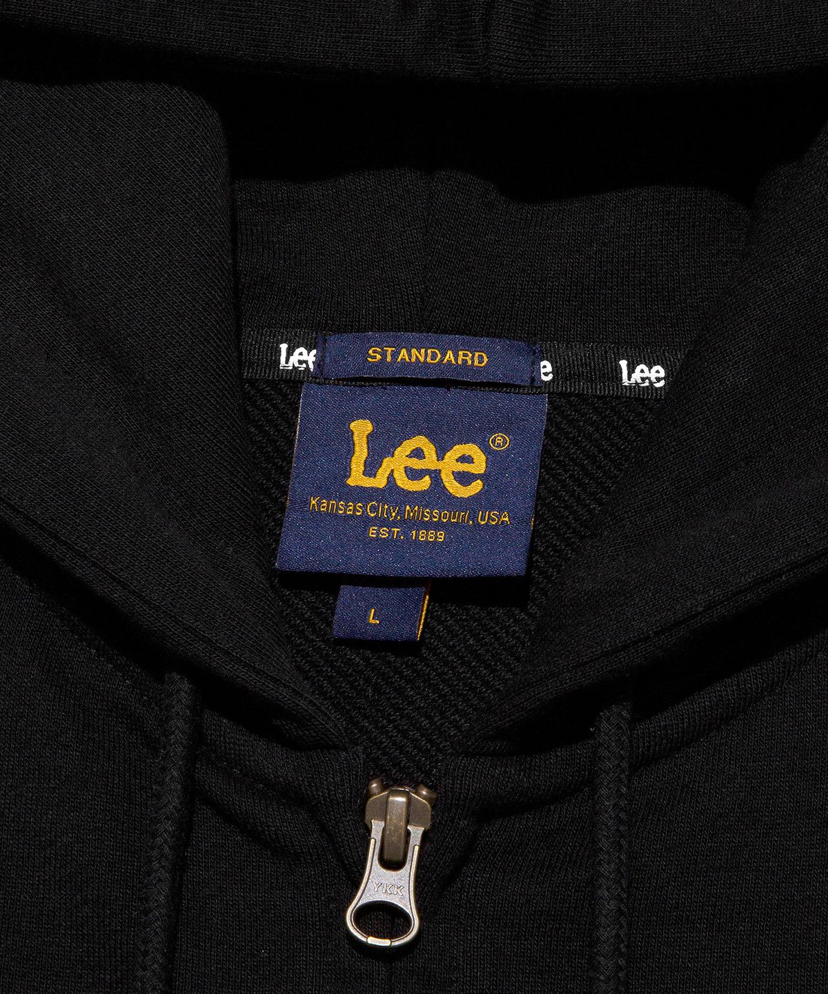 리(LEE) 컬리지 로고 후드 집업 블랙