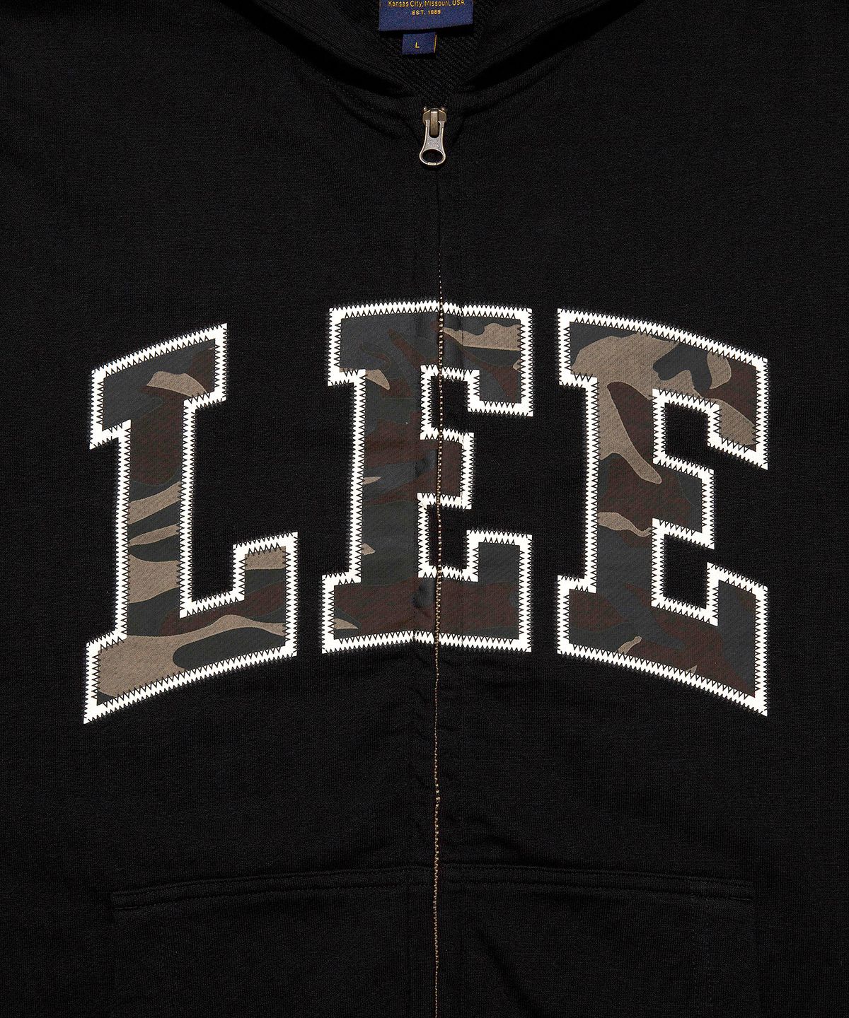 리(LEE) 컬리지 로고 후드 집업 블랙