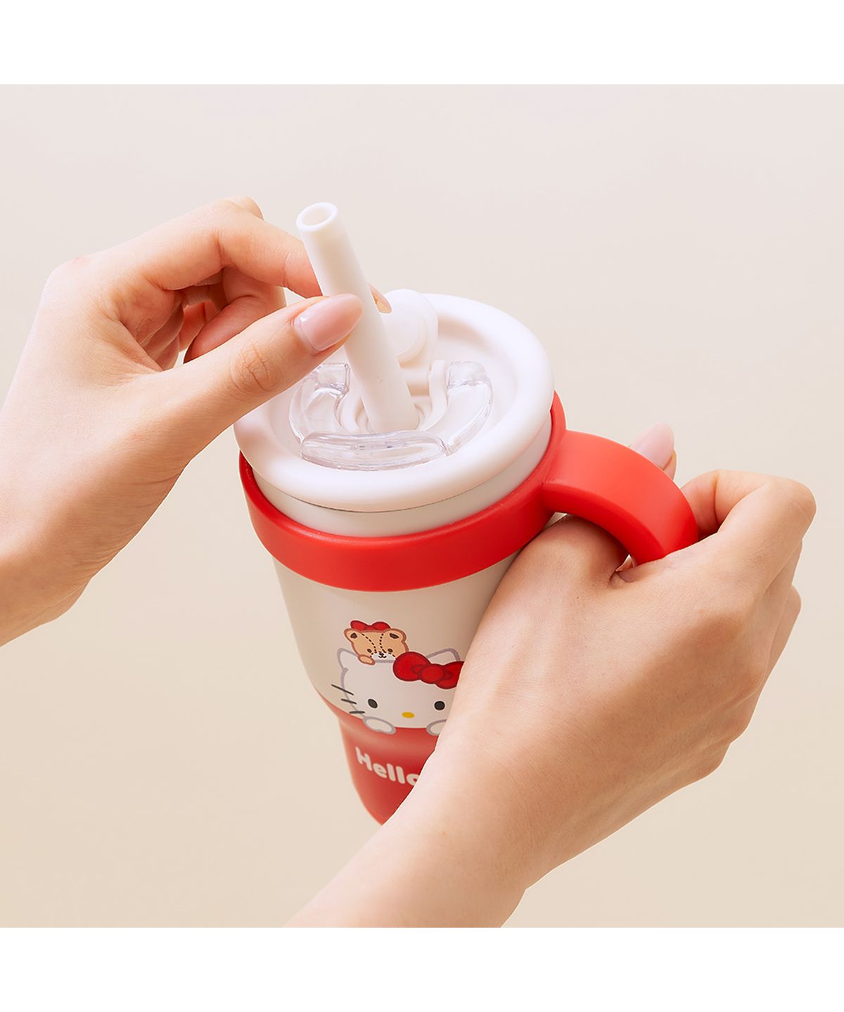 데이니즈(DAYNEEDS) 산리오 헬로키티 손잡이 스테인리스 텀블러 보온보냉