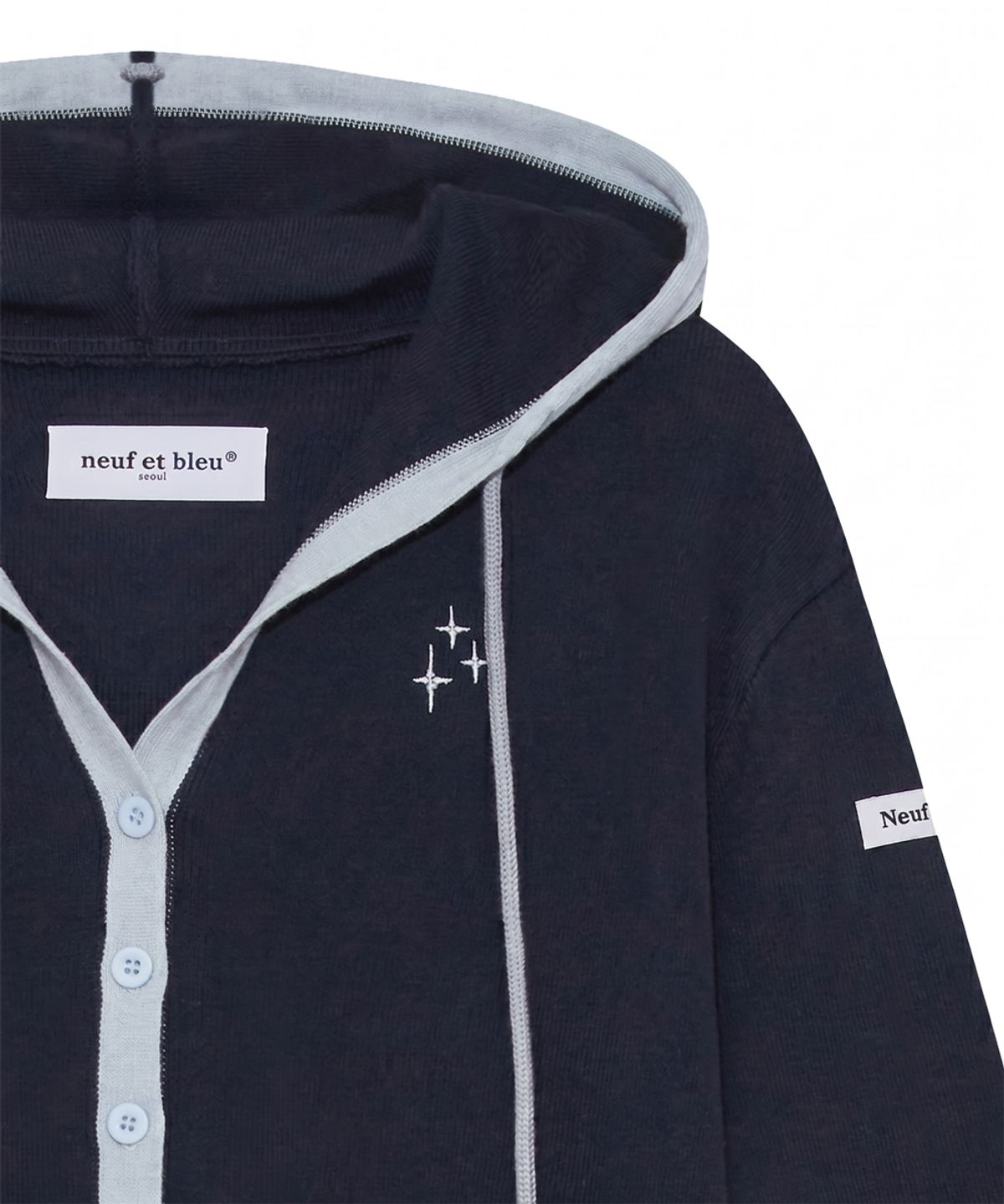 누프에블루(NEUFETBLEU) NEB two tone button hoody (navy)