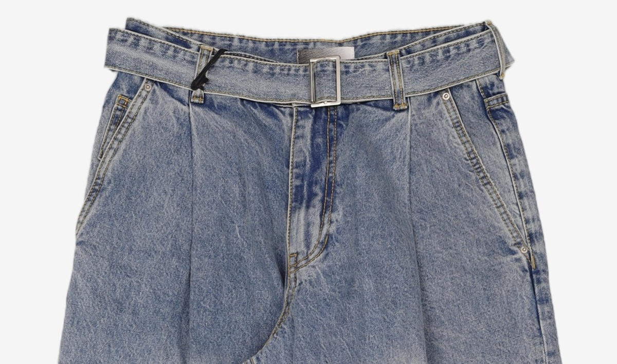 메종미네드(MAISON MINED) BELTED ONE TUCK WIDE DENIM L/BLUE 46