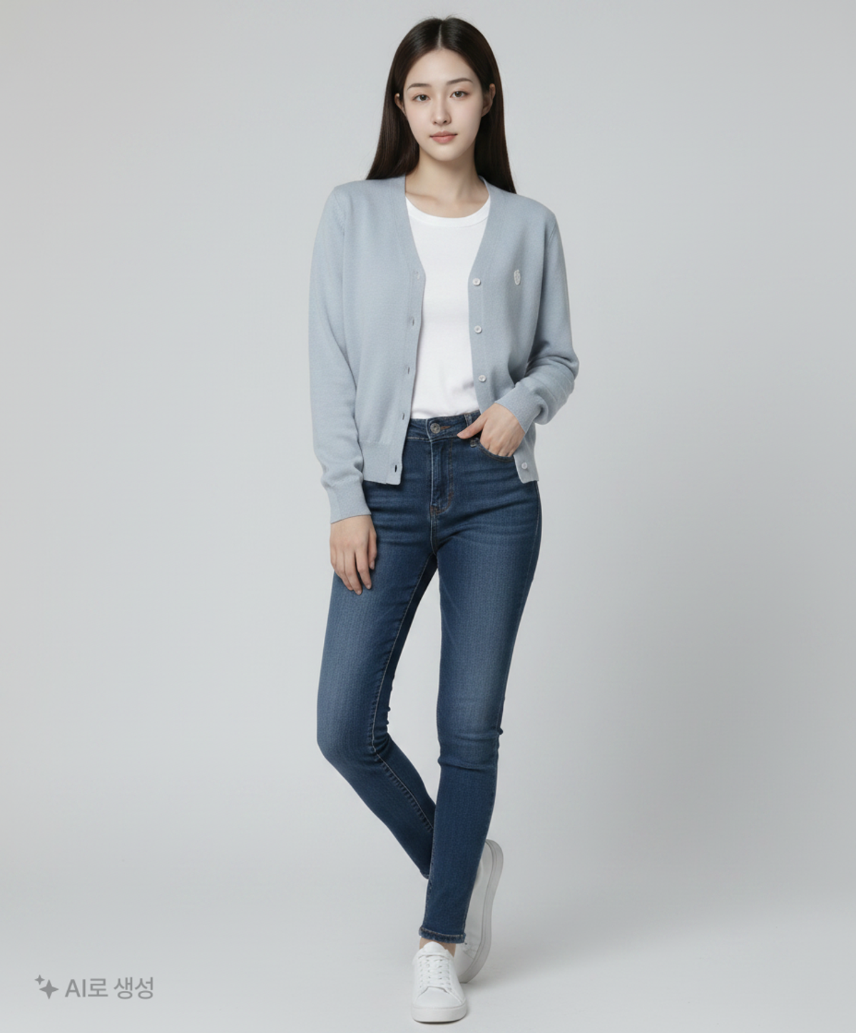 오아이오아이 컬렉션(OIOI COLLECTION) BASIC PATCH KNIT CARDIGAN (WOMEN) [SKY BLUE] FREE