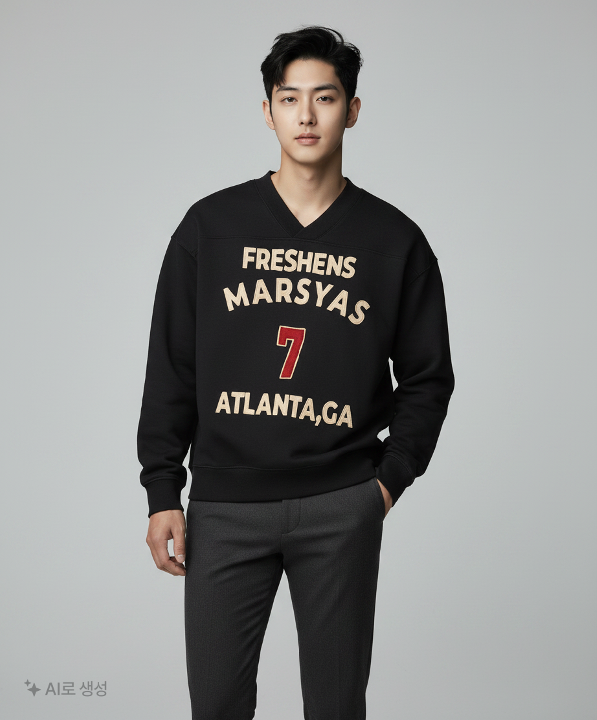 테이크이지(TAKEASY) 마르시아스 브이넥 절개 오버맨투맨 (블랙) M