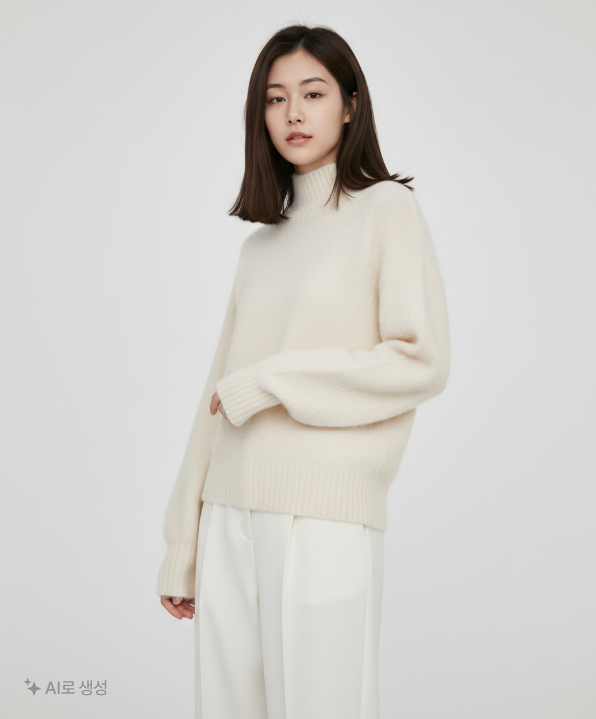 마리끌레르(MARIE CLAIRE) 소프트 하프넥 니트(MAFDKN01NWH) FREE
