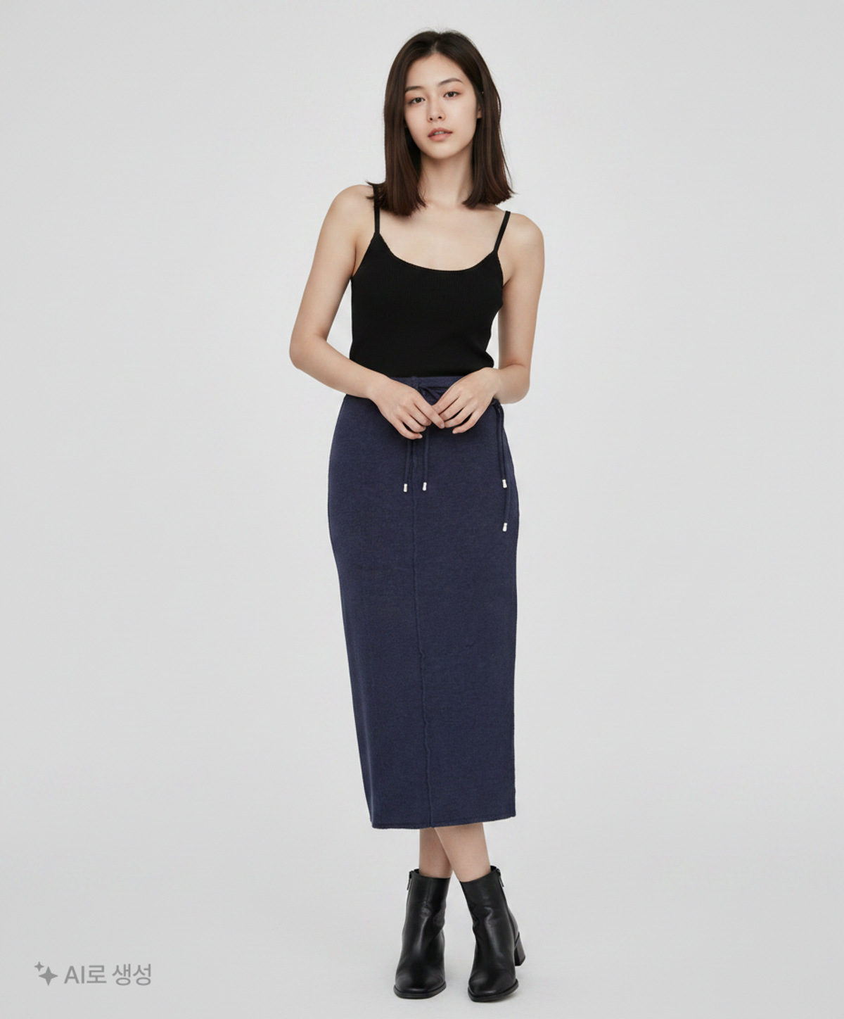 몽돌(MONGDOL) 스트랩 맥시 울 니트 스커트 네이비 MDSK024NAVY S