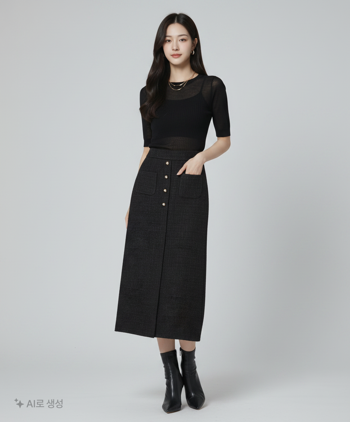 럭키슈에뜨(LUCKY CHOUETTE) [Atelier] Waist Band Point Long Skirt_LFKAW23820BKD 36