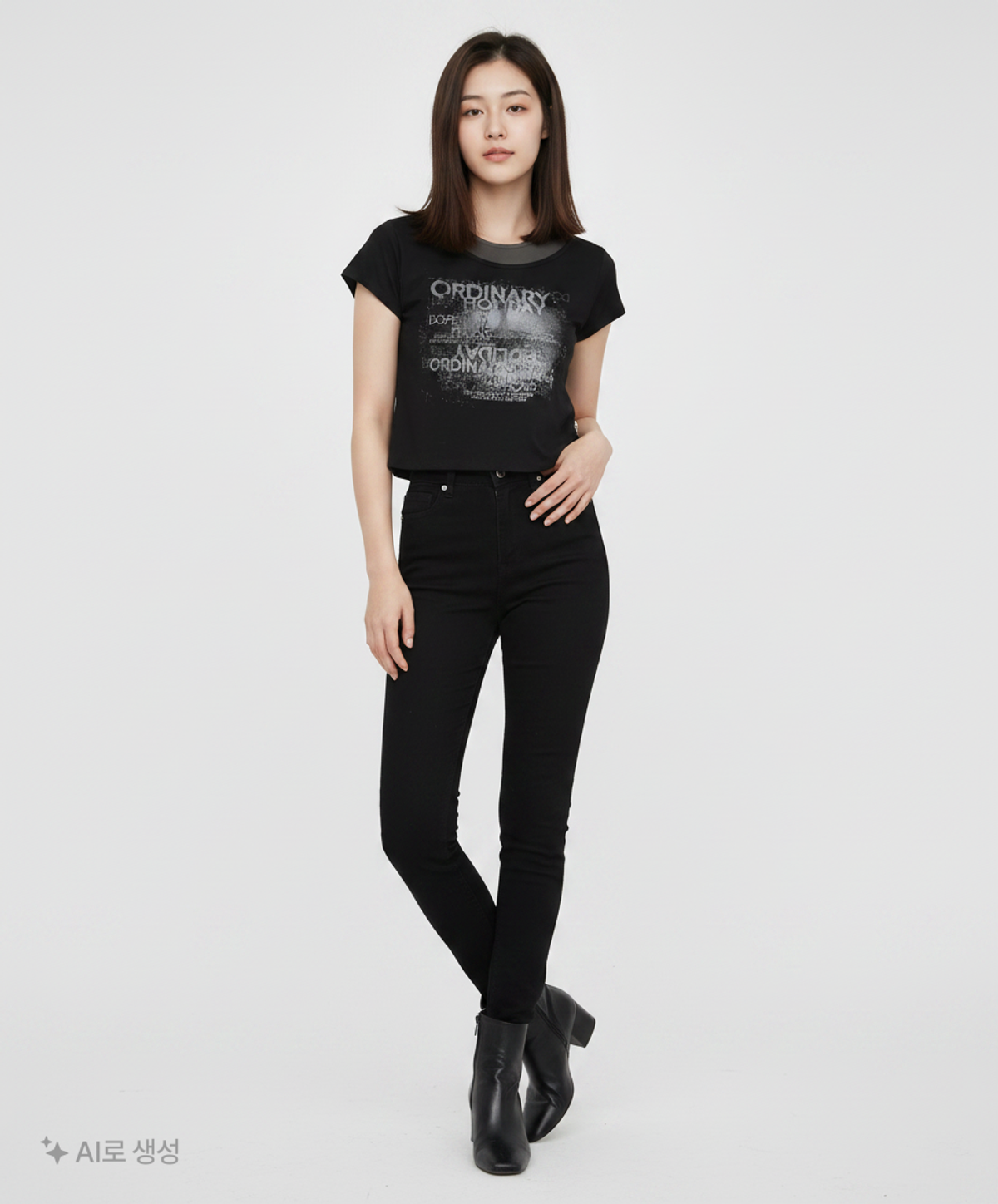오디너리 홀리데이(ORDINARY HOLIDAY) LAYERED GRAPHIC T-SHIRT [BLACK] FREE