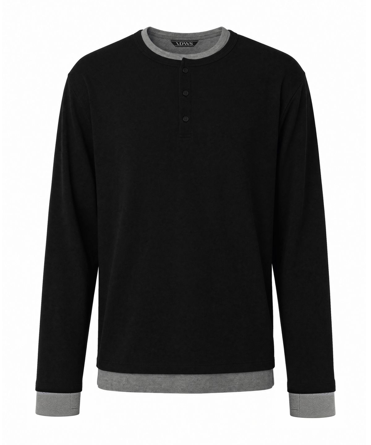 아이돈워너셀(IDWS) Layered Henley Neck Long Sleeve Black