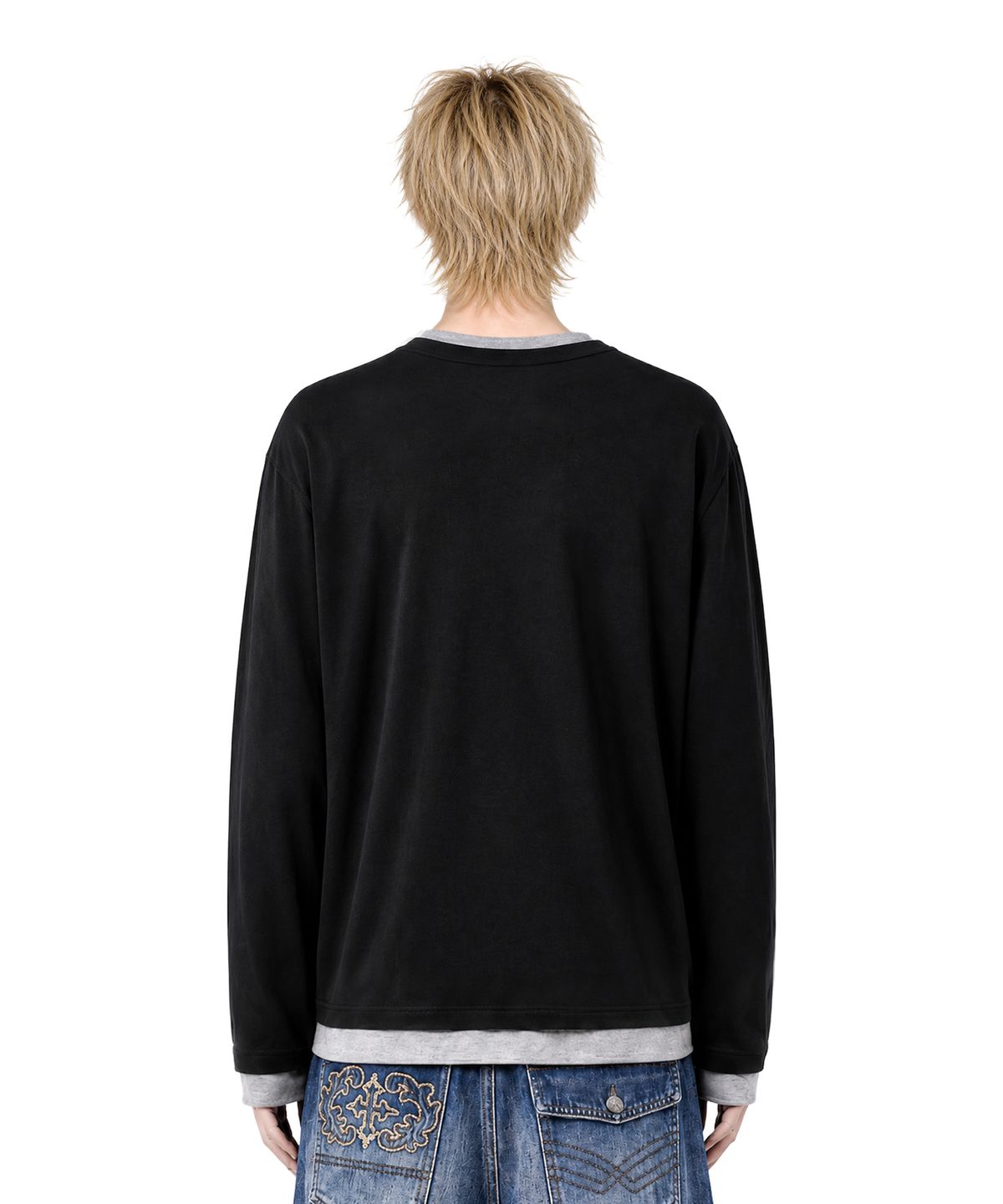 아이돈워너셀(IDWS) Layered Henley Neck Long Sleeve Black