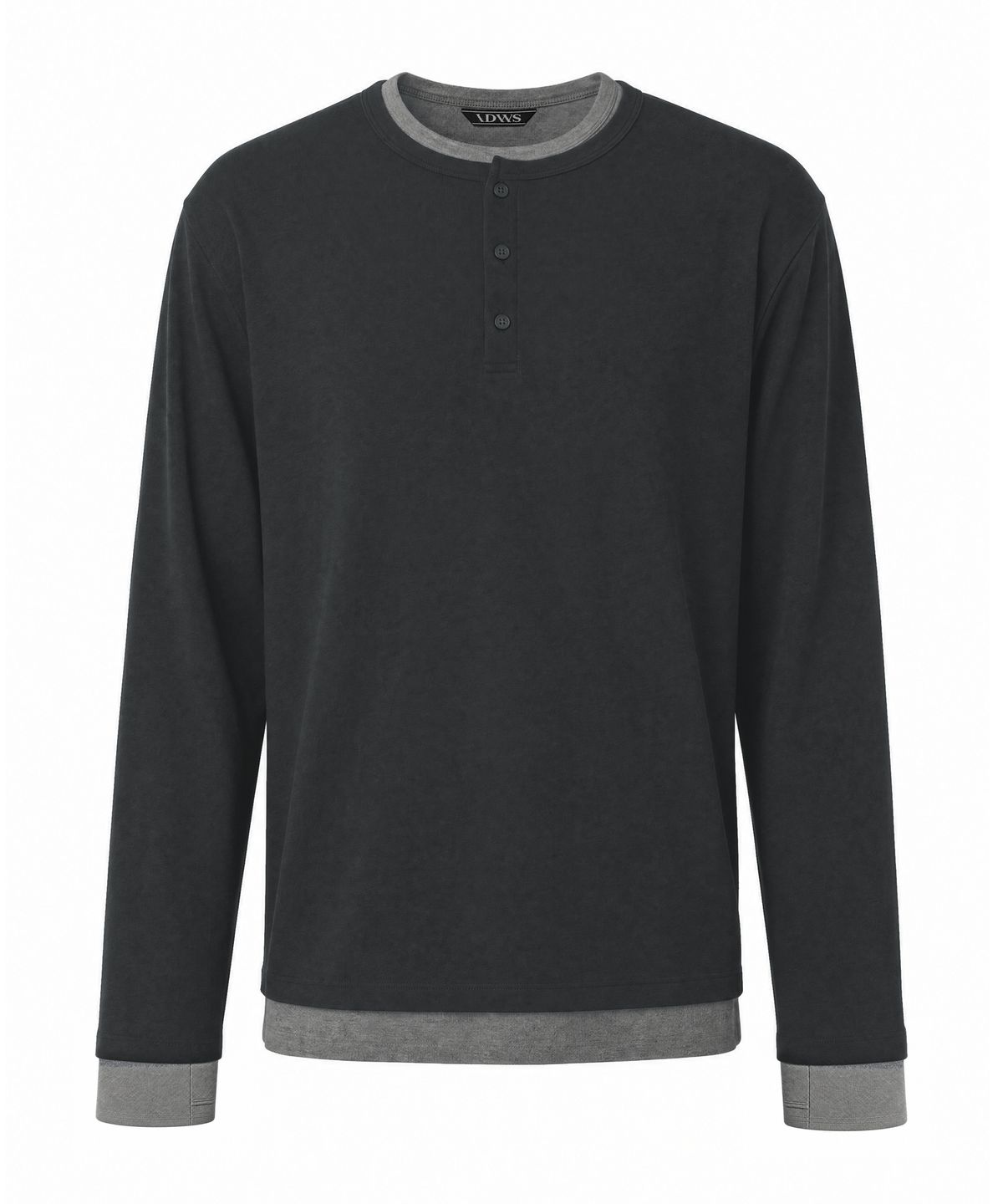 아이돈워너셀(IDWS) Layered Henley Neck Long Sleeve Charcoal