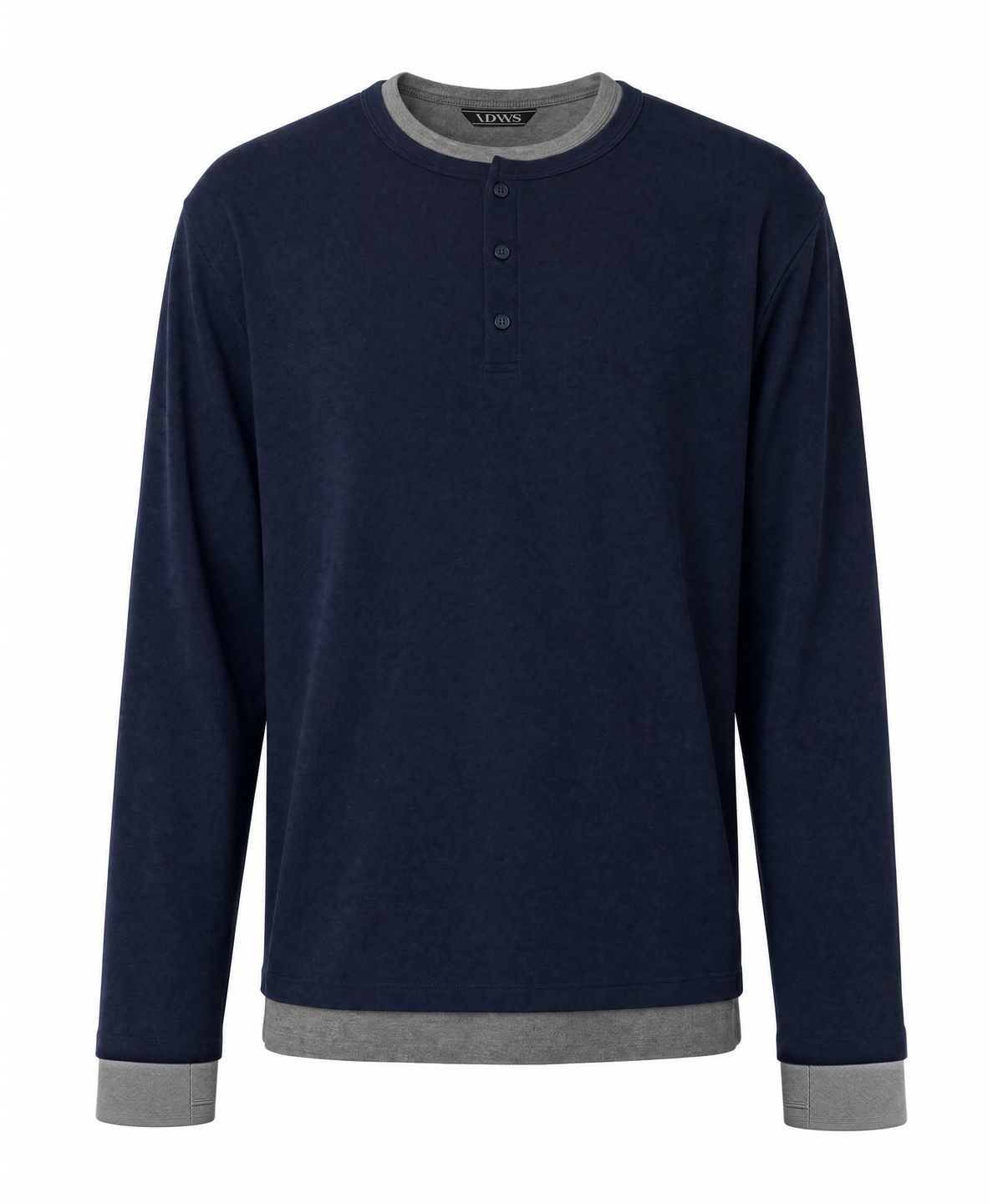 아이돈워너셀(IDWS) Layered Henley Neck Long Sleeve Navy