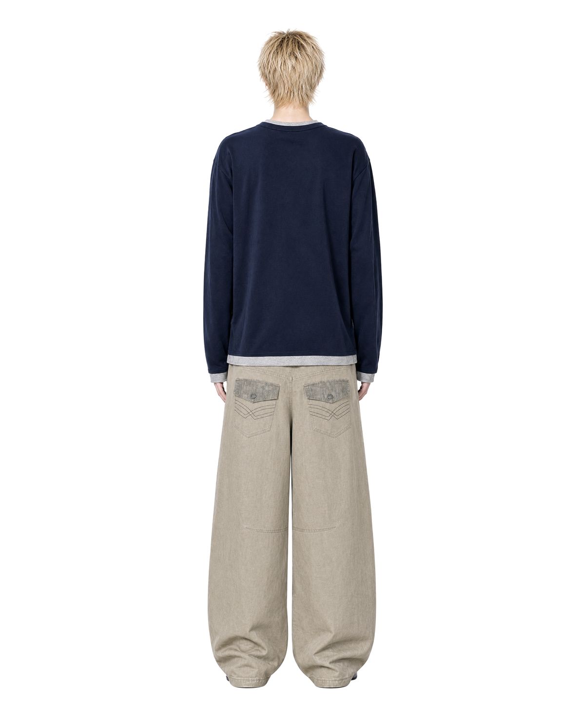 아이돈워너셀(IDWS) Layered Henley Neck Long Sleeve Navy