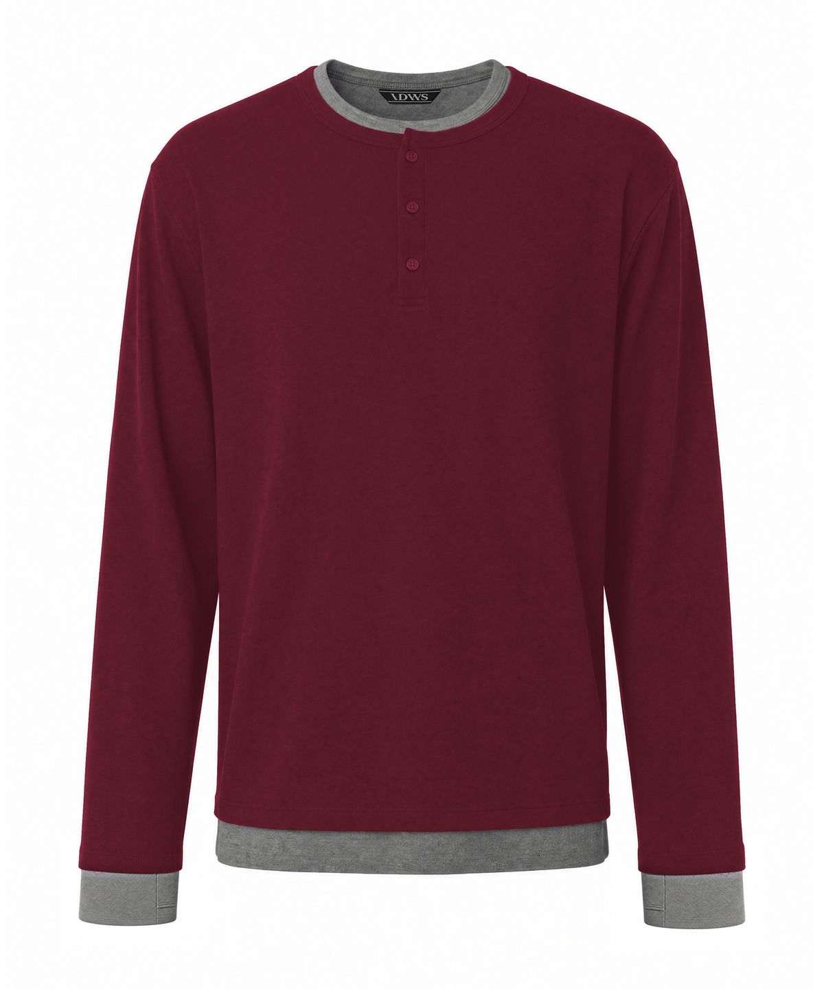 아이돈워너셀(IDWS) Layered Henley Neck Long Sleeve Burgundy