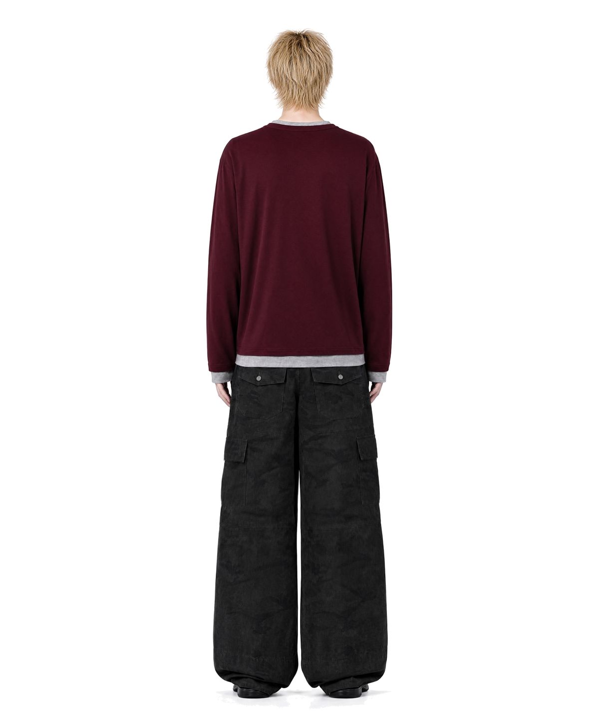 아이돈워너셀(IDWS) Layered Henley Neck Long Sleeve Burgundy