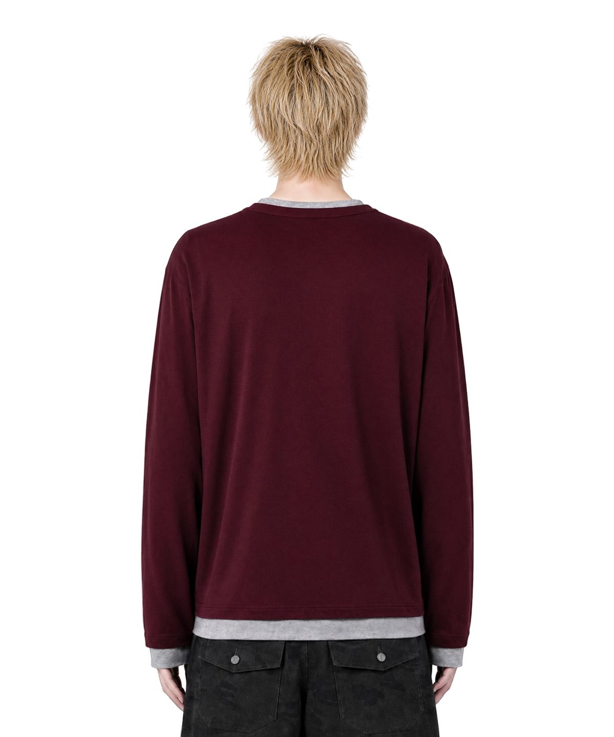 아이돈워너셀(IDWS) Layered Henley Neck Long Sleeve Burgundy