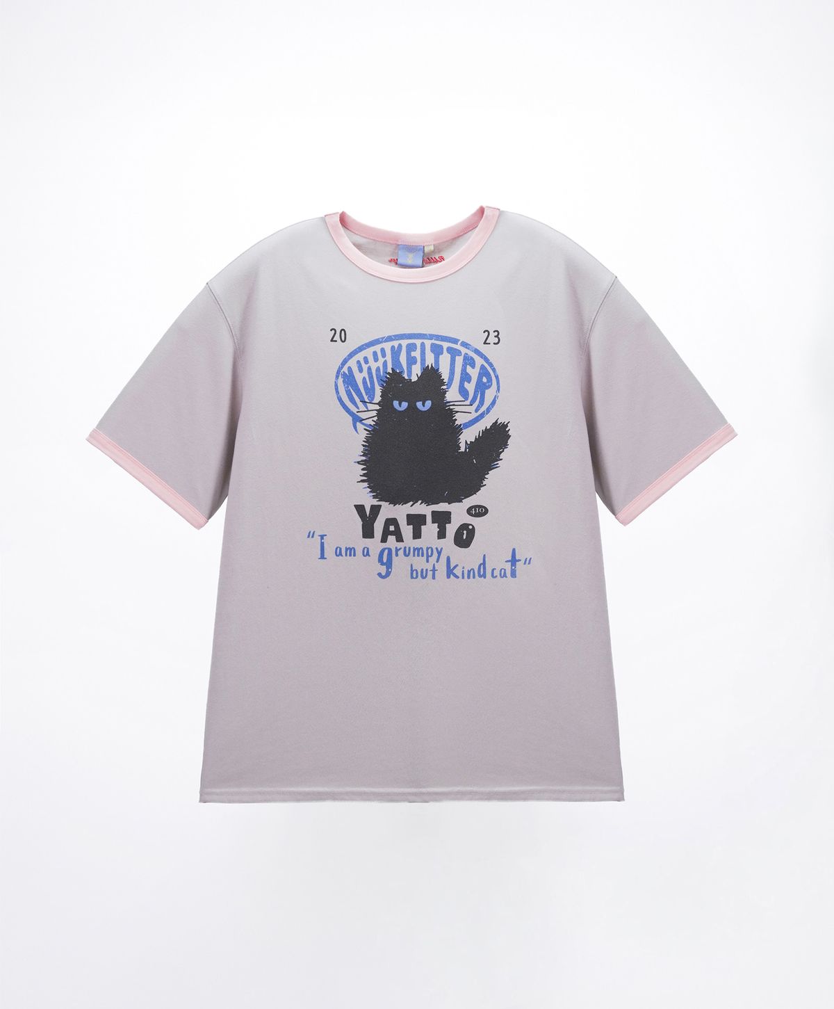누크피터(NUUKFITTER) YATTO RINGER T-SHIRT [GRAY] 야토 고양이 그래픽 링거 티셔츠 그레이