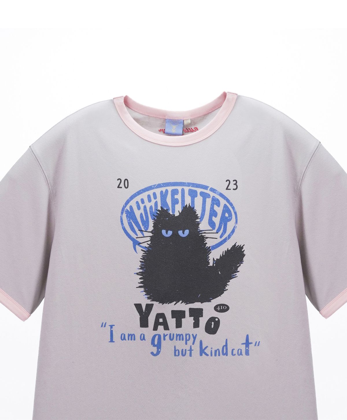 누크피터(NUUKFITTER) YATTO RINGER T-SHIRT [GRAY] 야토 고양이 그래픽 링거 티셔츠 그레이