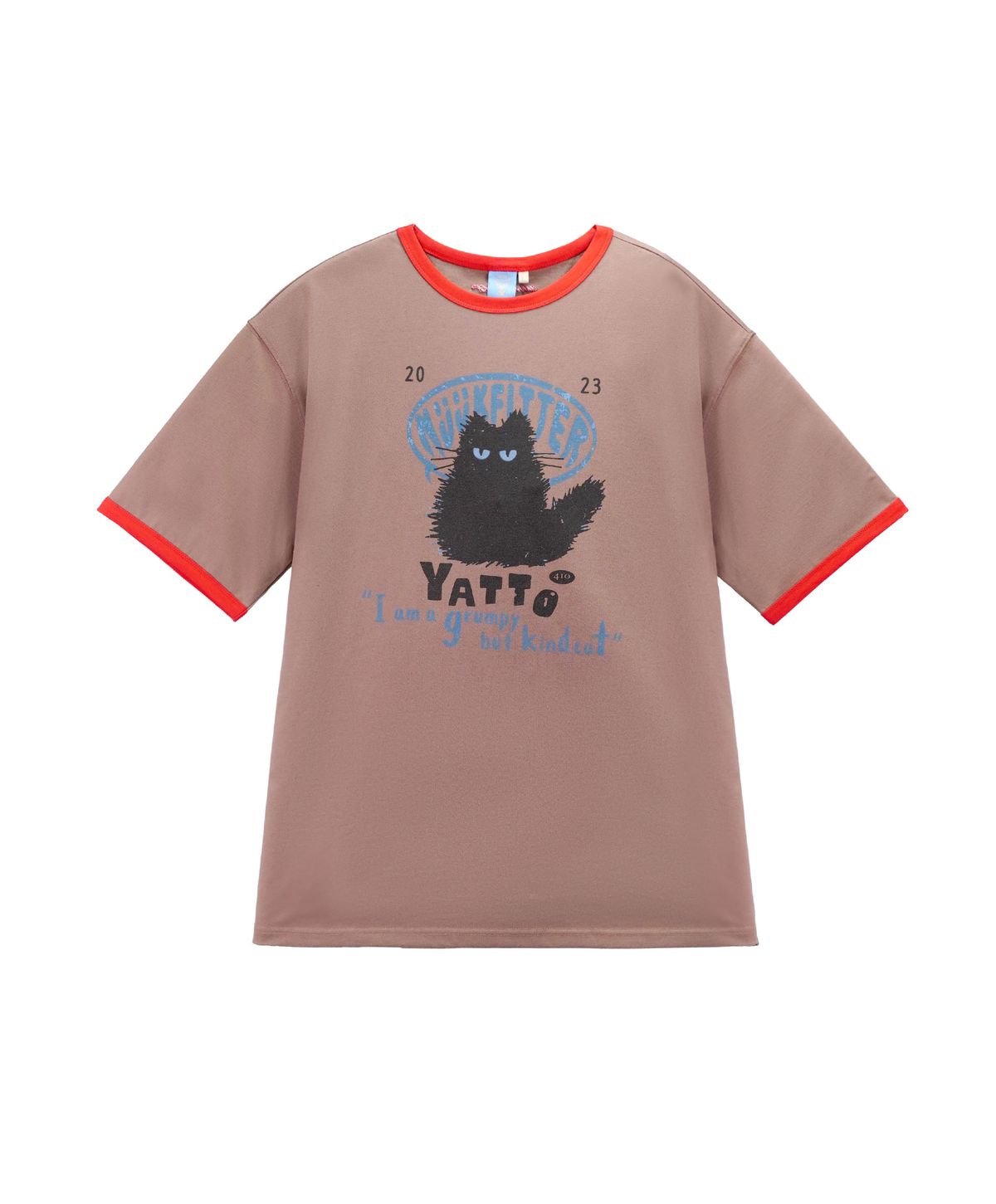 누크피터(NUUKFITTER) YATTO RINGER T-SHIRT [BROWN] 야토 고양이 그래픽 링거 티셔츠 브라운