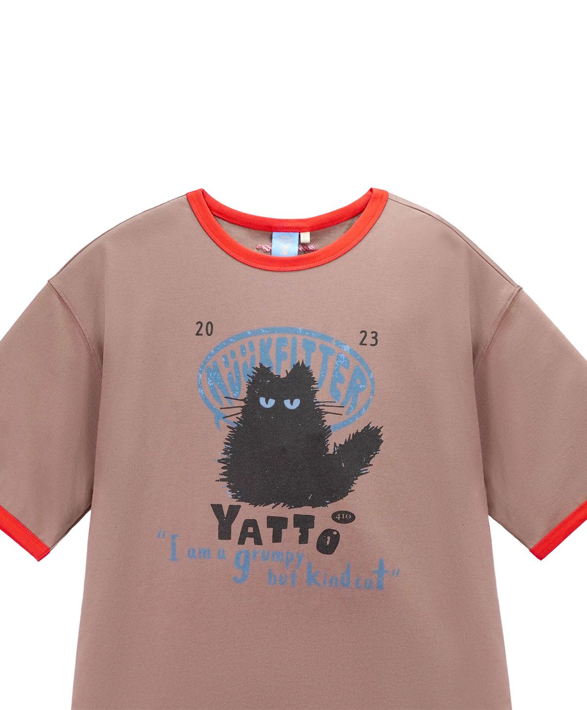 누크피터(NUUKFITTER) YATTO RINGER T-SHIRT [BROWN] 야토 고양이 그래픽 링거 티셔츠 브라운