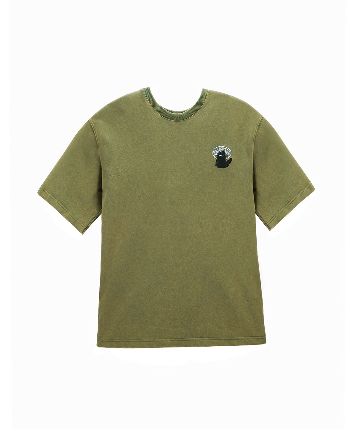 누크피터(NUUKFITTER) SALT WASHED EMBROIDERY T-SHIRT [KHAKI] 솔트워싱 자수 오버사이즈 티셔츠 카키