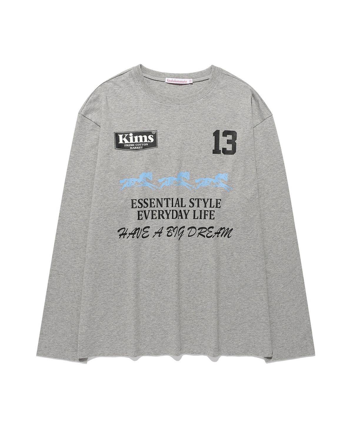 킴스 프레시 코튼 마켓(KIMS FRESH COTTON MARKET) (Unisex) Three Horse Logo LS Tee Grey