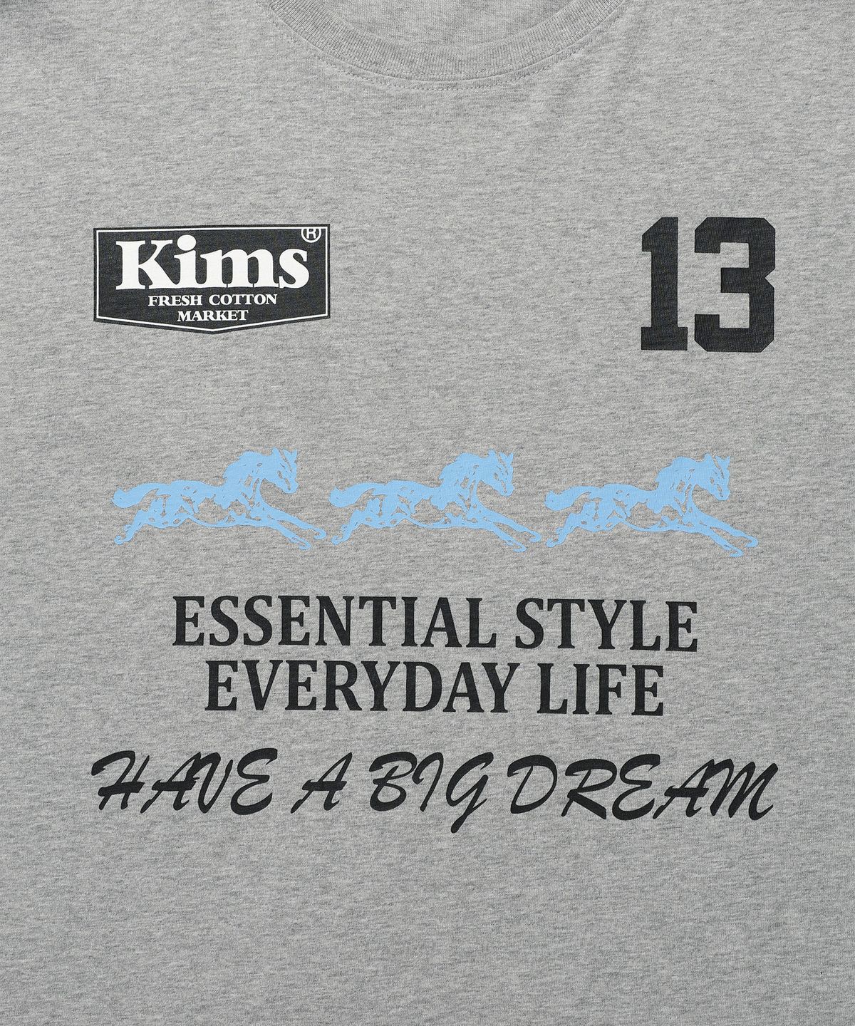 킴스 프레시 코튼 마켓(KIMS FRESH COTTON MARKET) (Unisex) Three Horse Logo LS Tee Grey