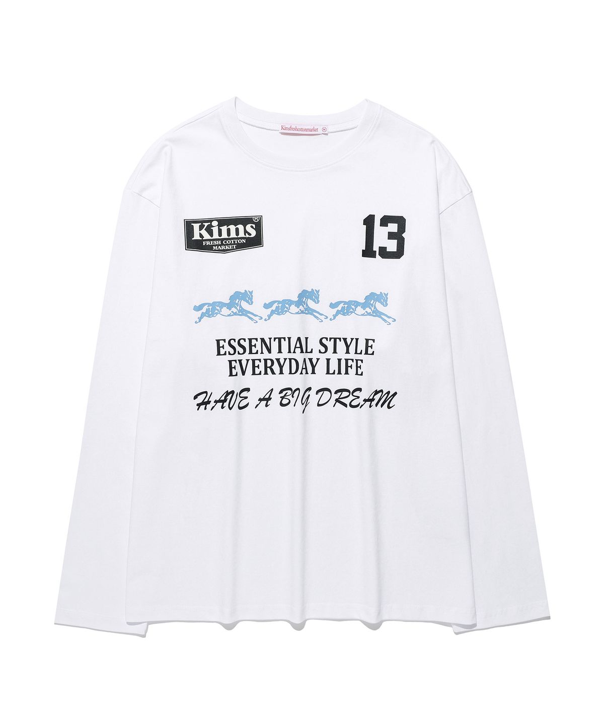 킴스 프레시 코튼 마켓(KIMS FRESH COTTON MARKET) (Unisex) Three Horse Logo LS Tee White