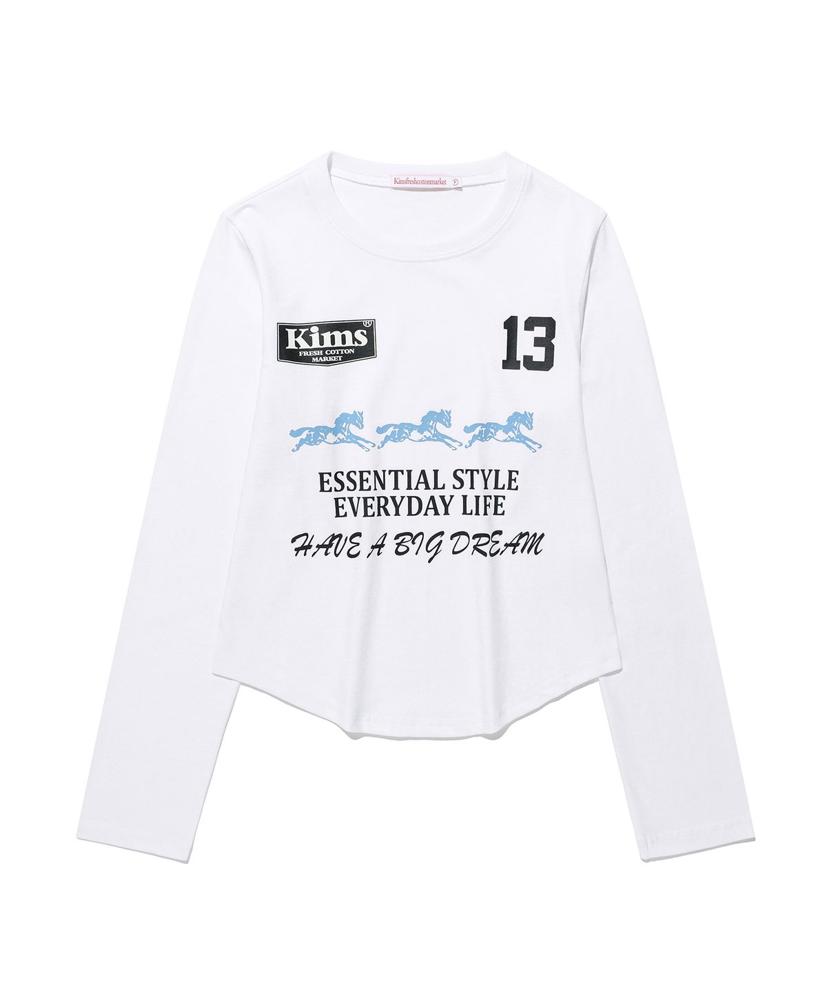 킴스 프레시 코튼 마켓(KIMS FRESH COTTON MARKET) (Unisex) Three Horse Logo LS Tee White