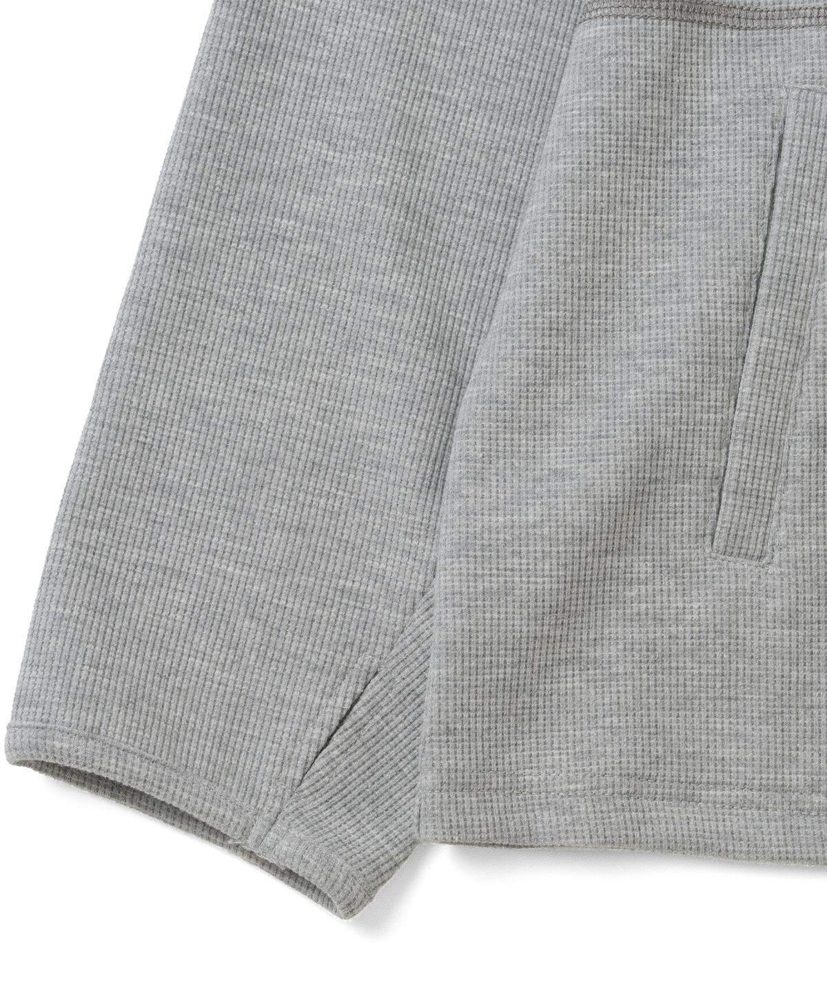 더콜디스트모먼트(THE COLDEST MOMENT) TCM stitch cross hooded long sleeve (melange grey)