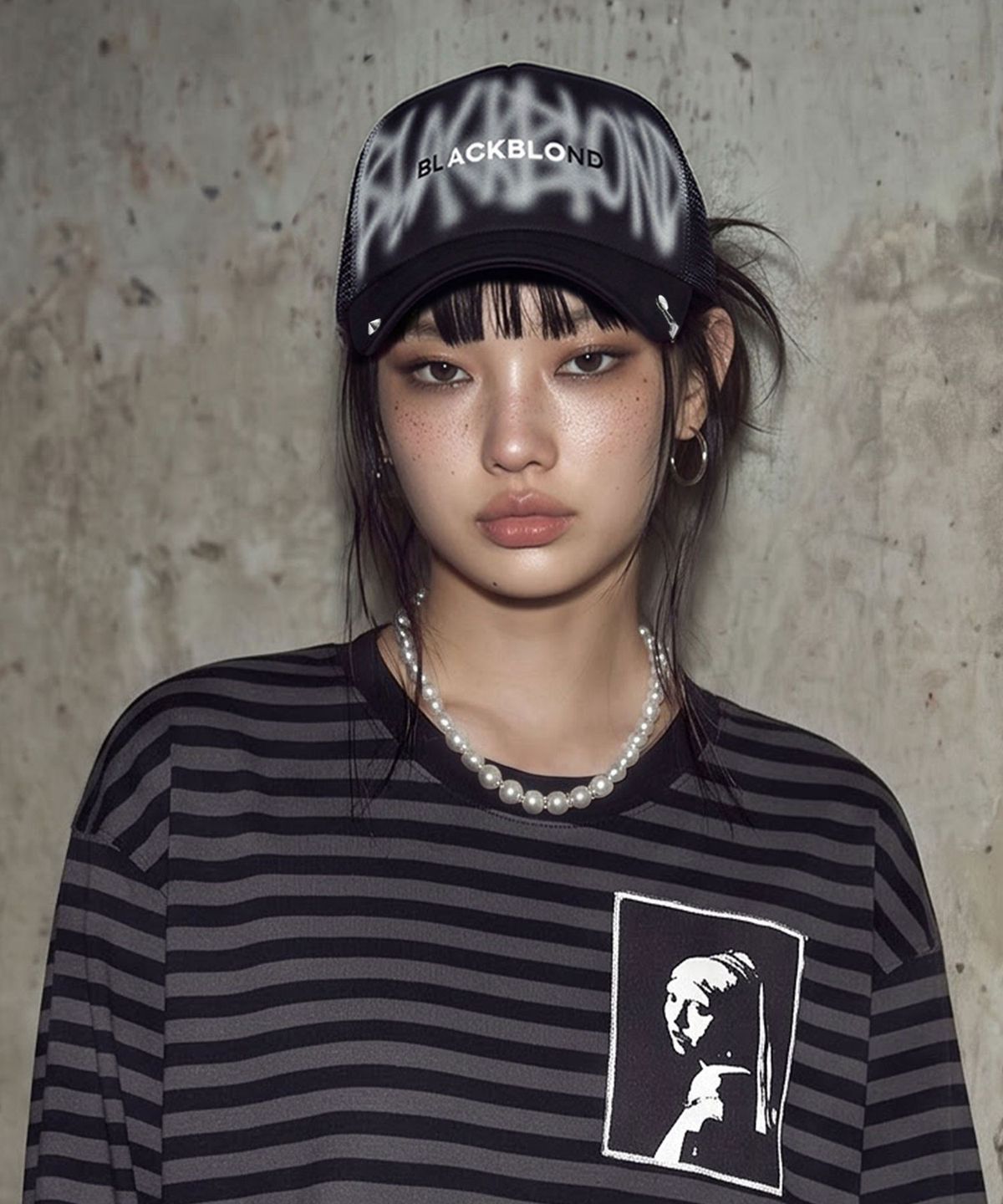 블랙블론드(BLACKBLOND) 비비디 그래피티 메탈 로고 트러커 메쉬 캡 다크버전 (블랙)