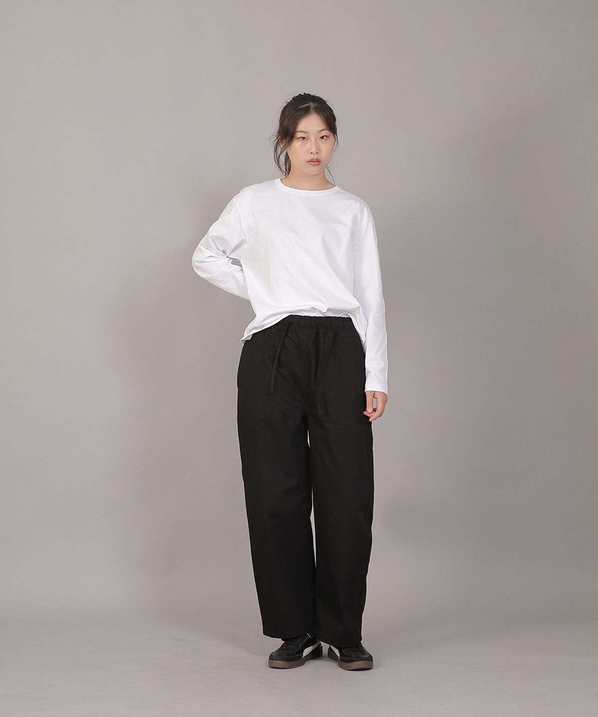 세인트크루(SAINTCREW) 포켓리스 워크 밴딩 와이드팬츠 EWW-385 블랙