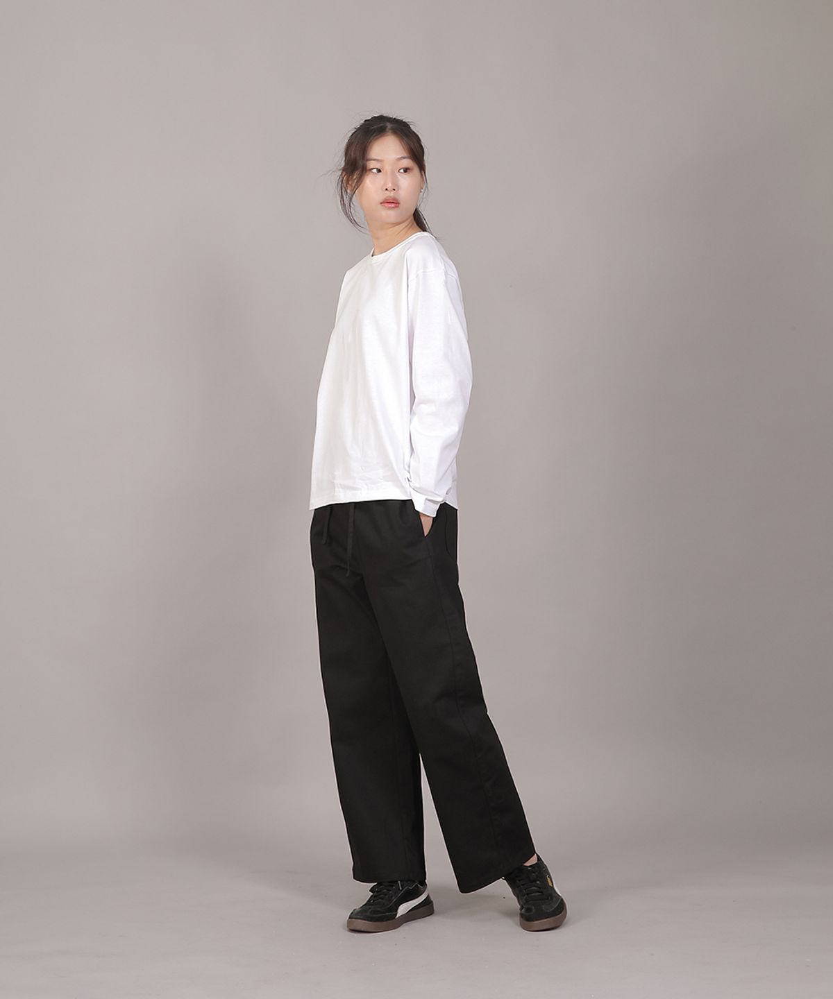 세인트크루(SAINTCREW) 포켓리스 워크 밴딩 와이드팬츠 EWW-385 블랙