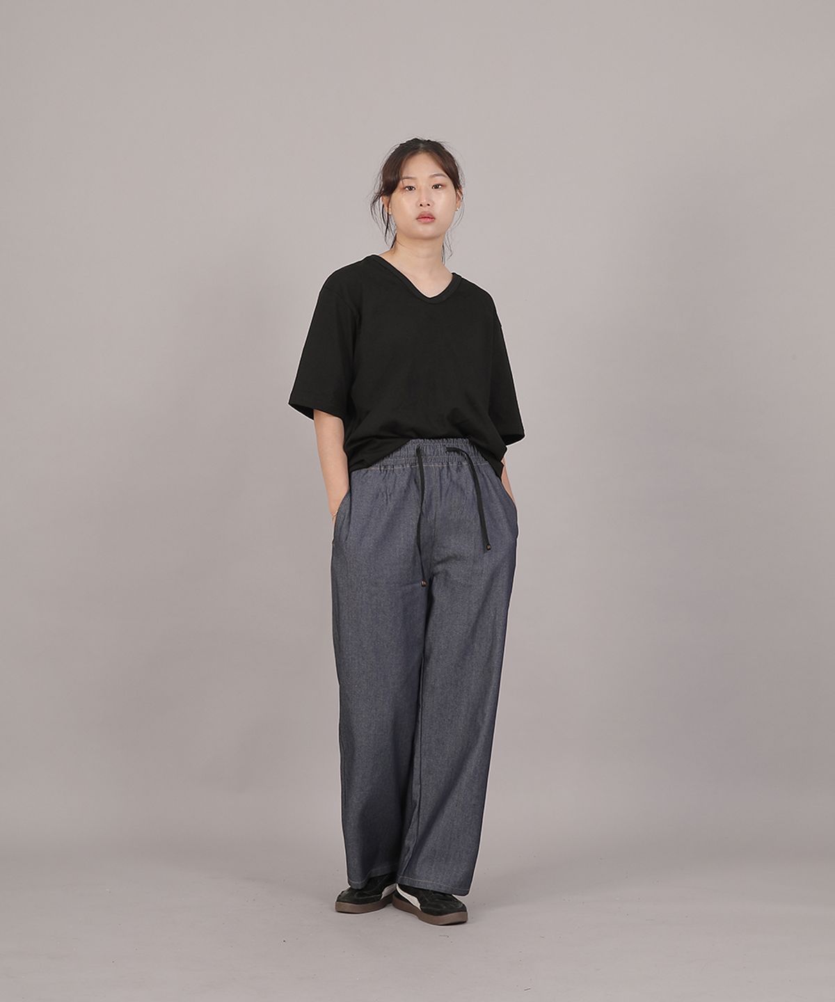 세인트크루(SAINTCREW) 포켓리스 워크 밴딩 와이드팬츠 EWW-385 데님 라이트인디고
