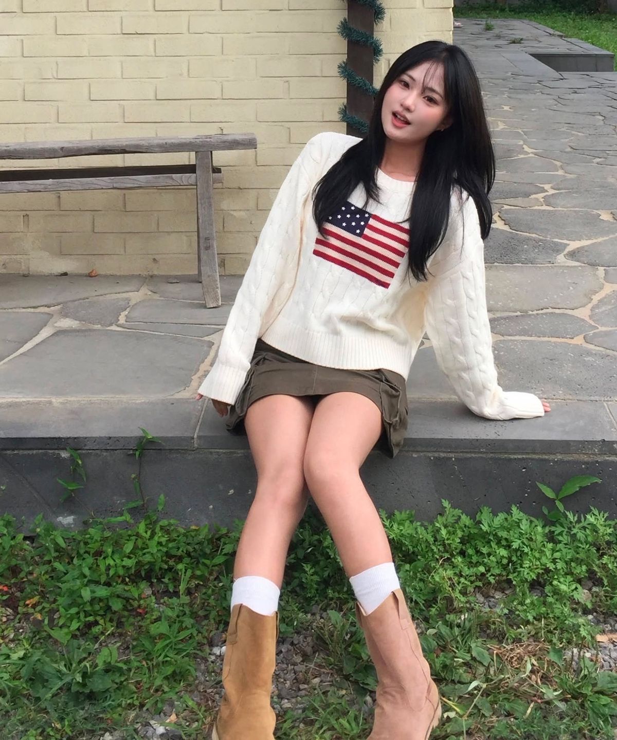 후아유(WHO.A.U) USA American Flag Cable Pullover(F) / WHKAG4925F