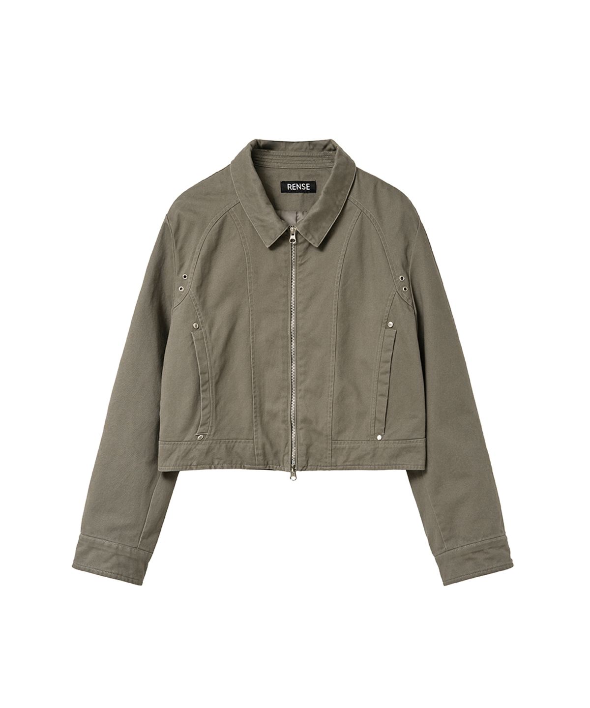 렌세(RENSE) Crop Zip-Up Shacket Gray