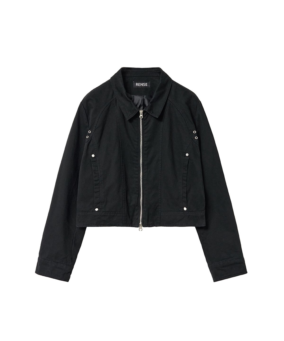 렌세(RENSE) Crop Zip-Up Shacket Black