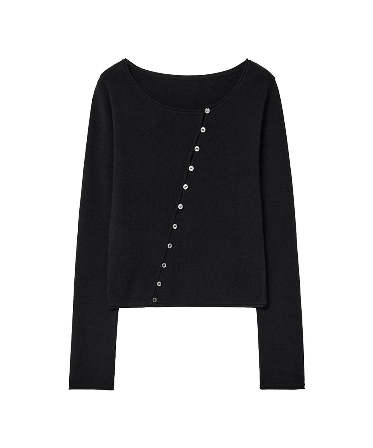 렌세(RENSE) Diagonal Button Cardigan Black