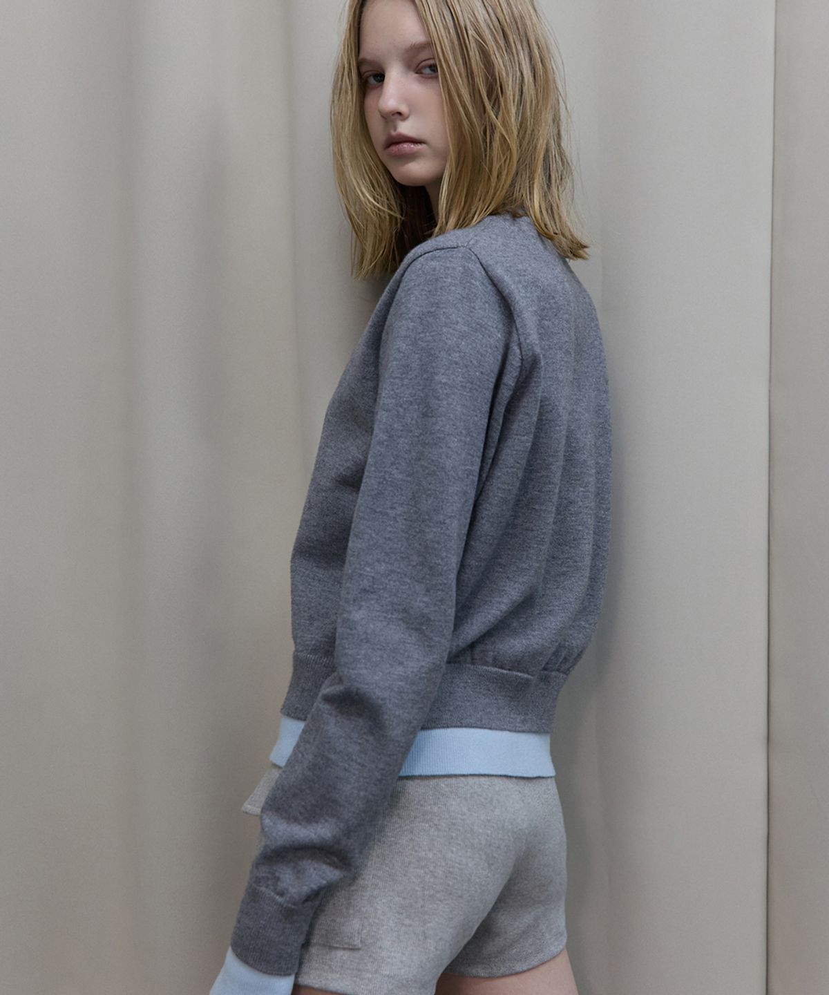 렌세(RENSE) Double Layered Cardigan Melange Gray